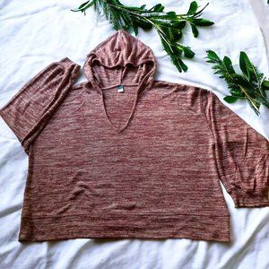 OLD NAVY Loungewear Hooded Sweater Hoodie Rusty Red Heather XL Space-dye